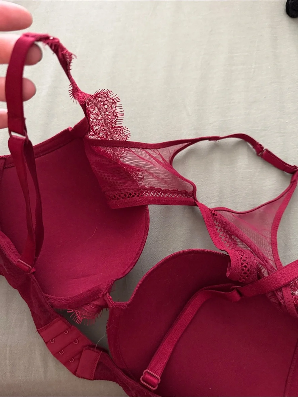 Lace Push-Up Bra with Halter Detail - Deep Red